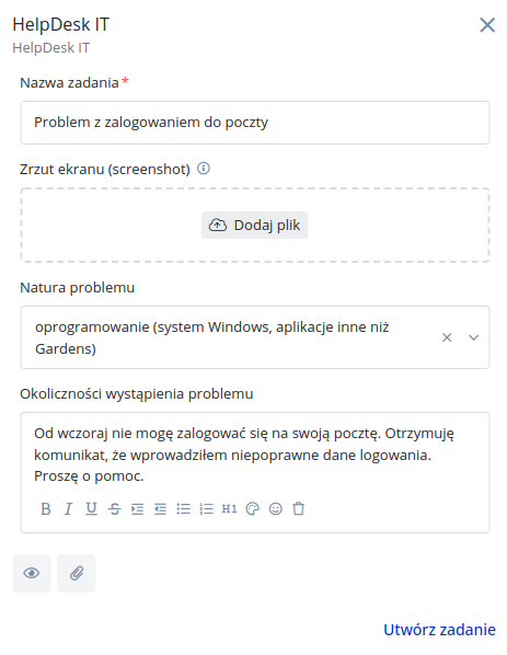 Task creation form